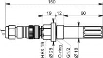 Compressed air RH+T transmitter with RS485 output, cable 2 meters